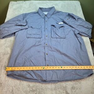 Gander Mountain Fishing Shirt Mens 3XL Blend Utility Pocket Ventilated Blue Grey